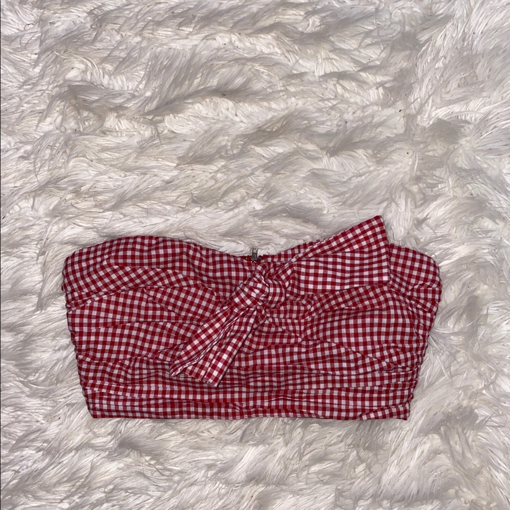 Strapless bow red/white crop top